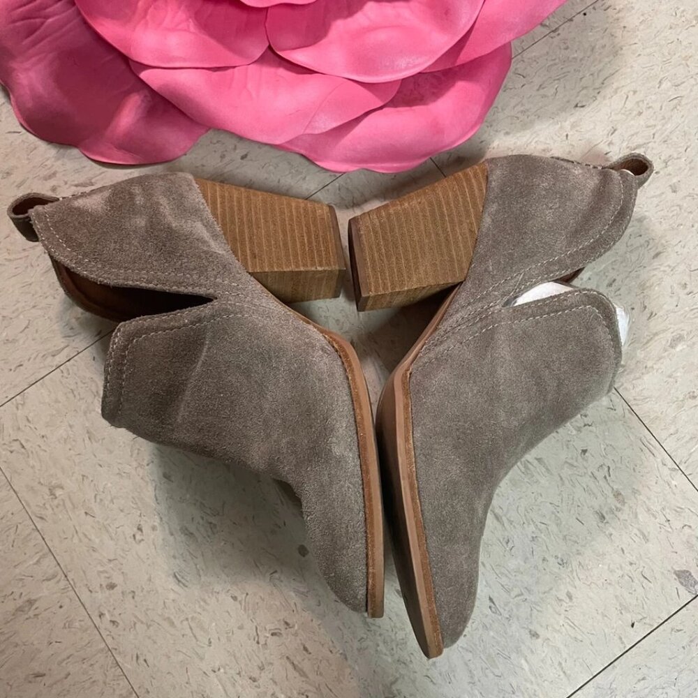 JEFFREY CAMPBELL Womens Sz 8 Taupe Suede ROSALEE Ankle Booties Chunky Block Heel - Picture 5 of 10
